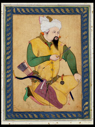 A Turkoman or Mongol Chief holding an Arrow, from the Large Clive Album by Persian School